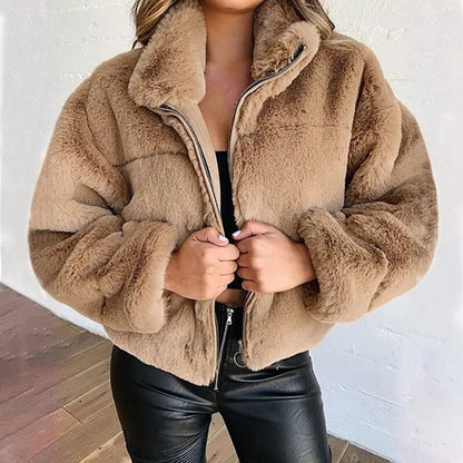 Übergroße Faux-Fur-Jacke Hoher Kragen Weich