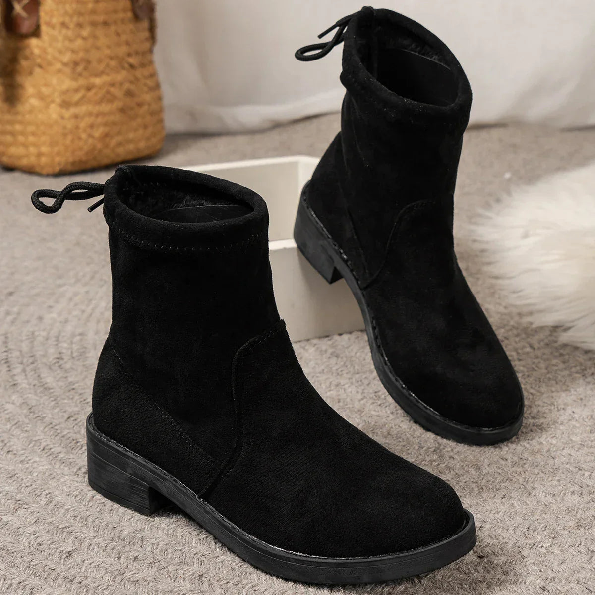 Elegante Stiefeletten Damen Niedriger Absatz Schnürsenkel