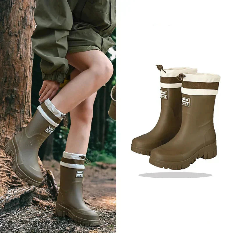 Damen Gummistiefel Wasserdicht Retro Stil Rutschfest