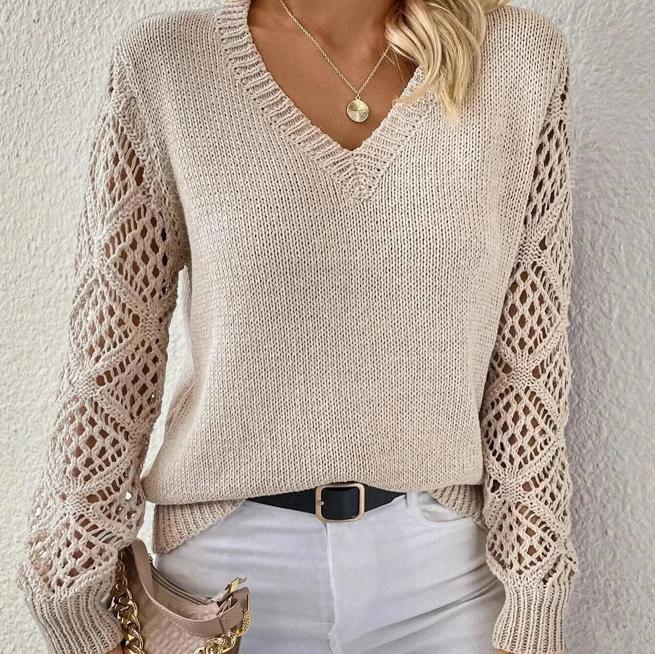 Moderner V-Ausschnitt Pullover Damen