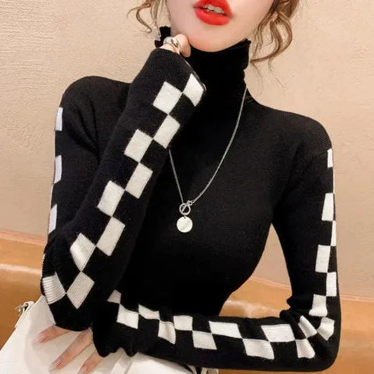 Stylischer Karo Pulli Rollkragen - IdealeKleiden