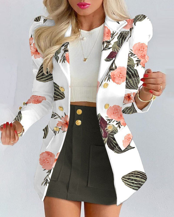 Damen Chic Kariertes Blazer-Rock-Set