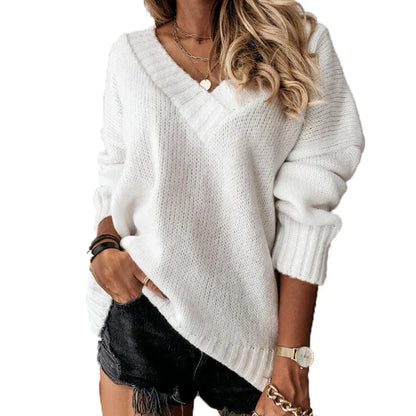 Große Strickpullover Damen V-Ausschnitt Übergröße