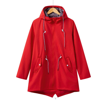 Damen Parka Mantel Lässig Kordelzug Reißverschluss