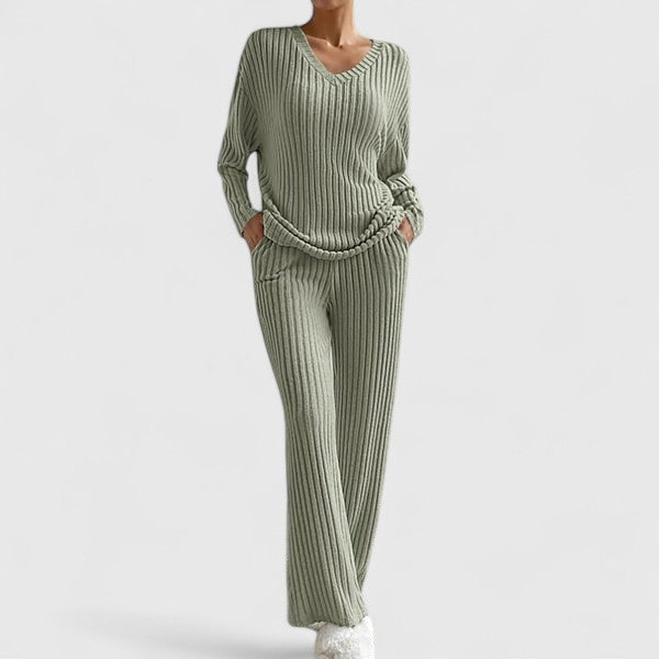 Damen Loungewear Set Rippstrick Hose Bequem