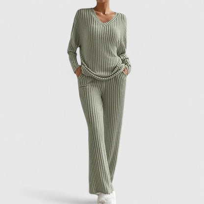 Damen Loungewear Set Rippstrick Hose Bequem