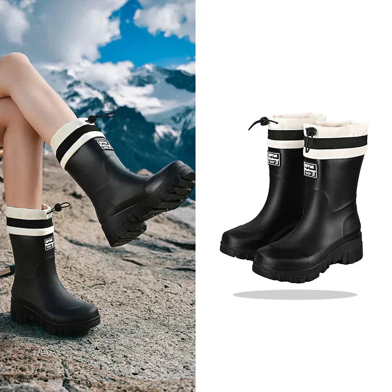 Damen Gummistiefel Wasserdicht Retro Stil Rutschfest
