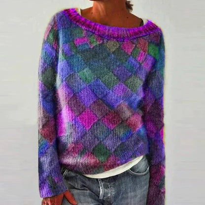 Bunter Pullover O-Ausschnitt Trendy Stil