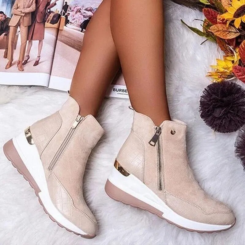 Bequeme Stiefeletten Wildleder Keilabsatz Komfortschuhe - IdealeKleiden