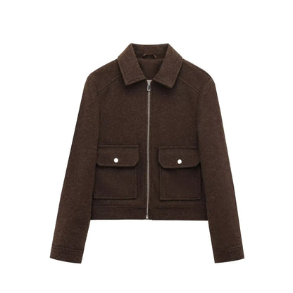 Damen Winterjacke Reißverschluss Wollmix - IdealeKleiden