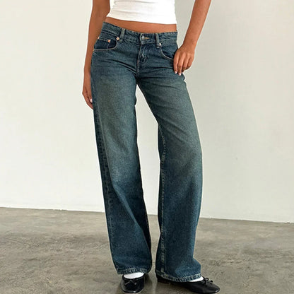 Damengestellte Jeans Weite Bein Retro Stil