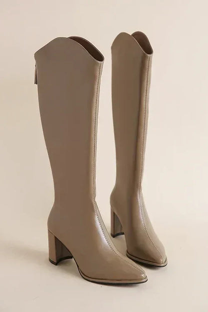 Stilvolle Stiefel Spitze Zehen Midcalf Leder - IdealeKleiden