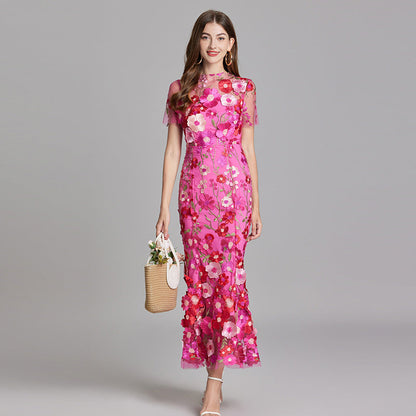 Damen Maxikleid Transparent mit Blumenmuster Elegant