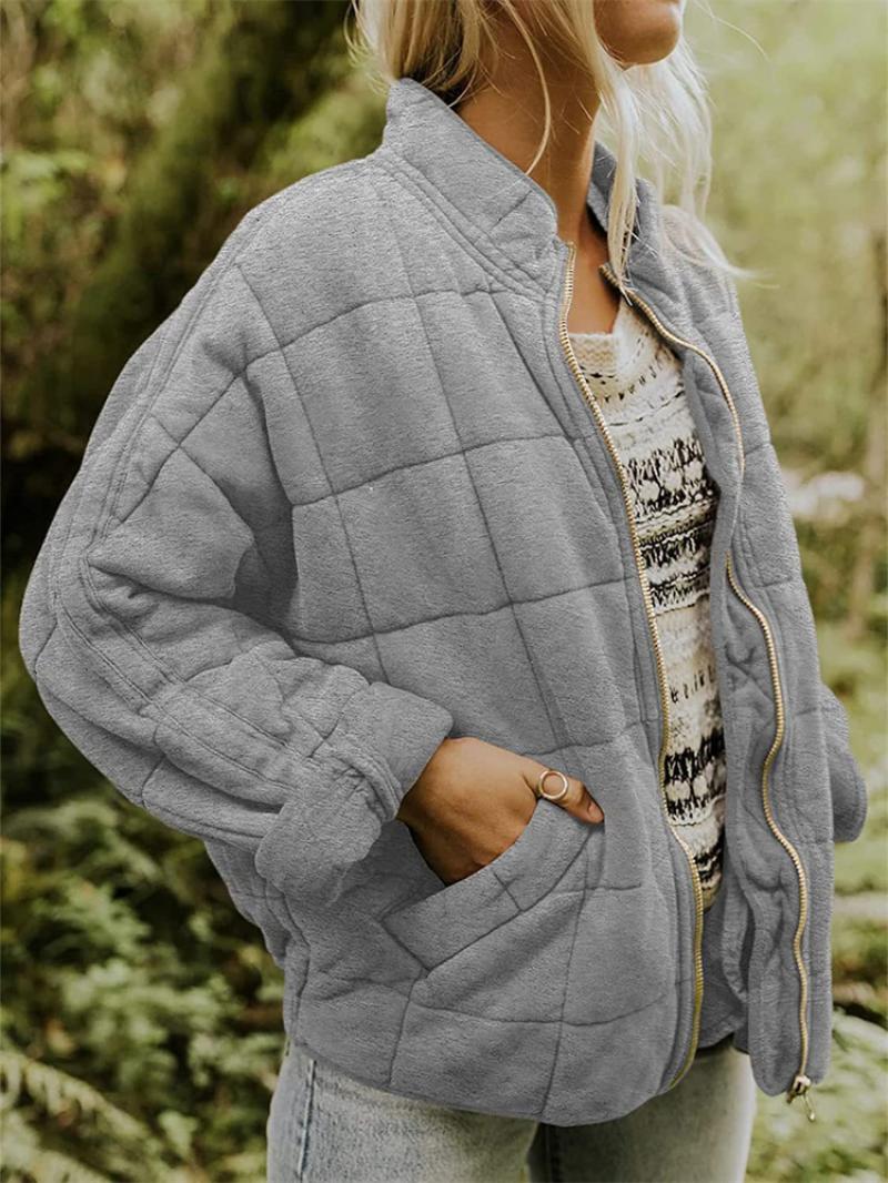 Steppjacke Damen Oversized Hoher Kragen Reißverschluss