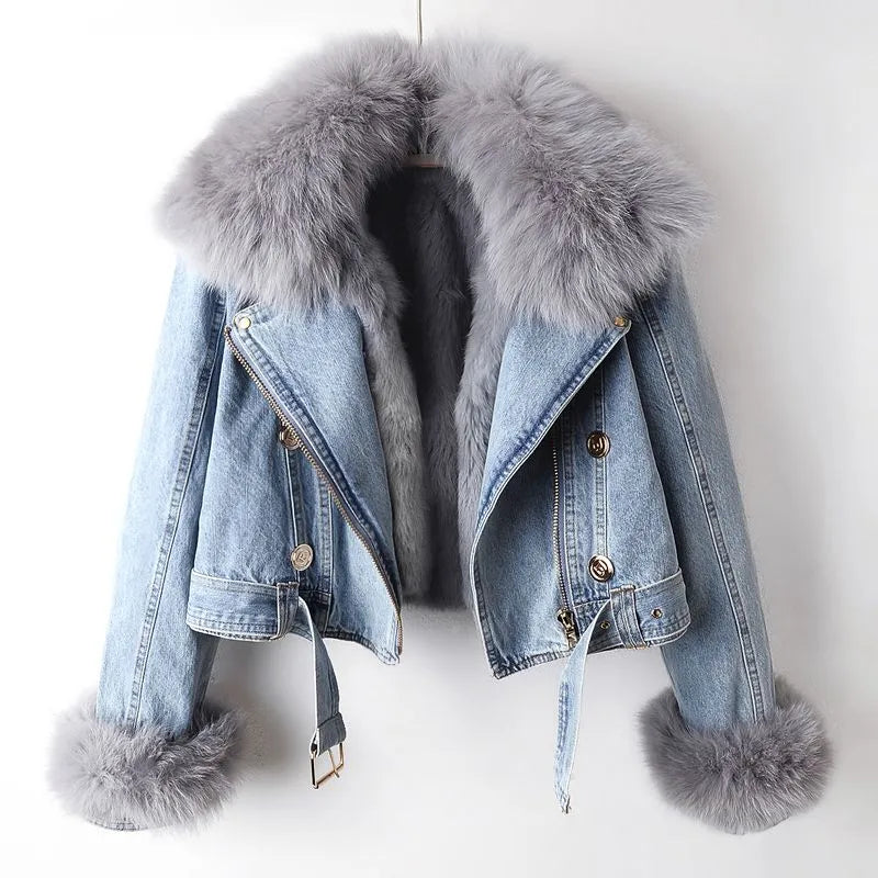 Elegante Denimjacke mit Kunstfell