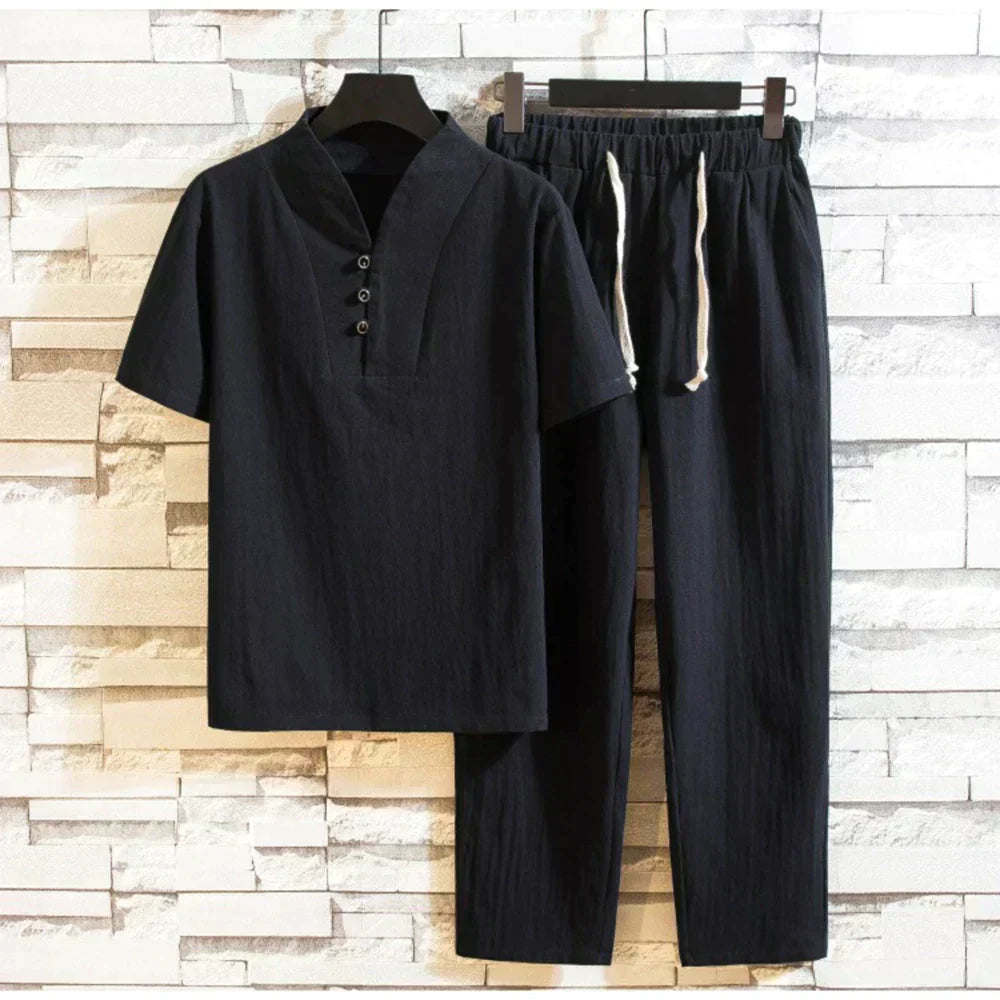 Herren-Set mit Henley-Shirt und Joggerhose Casual