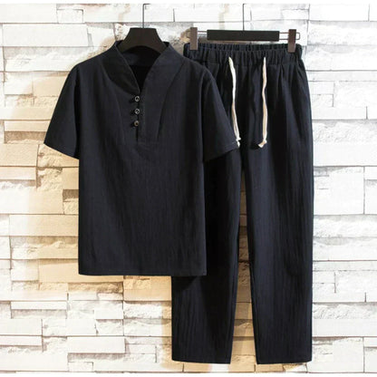 Herren-Set mit Henley-Shirt und Joggerhose Casual