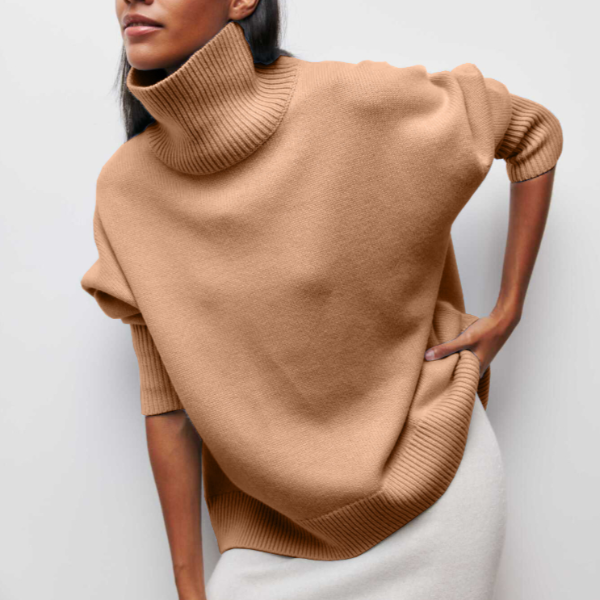 Warmes Damenkleid | Langarm-Sweater Rollkragen