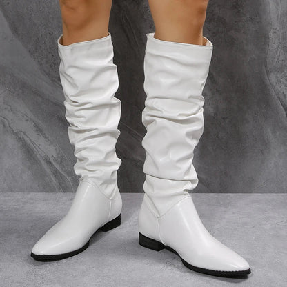 Knielange Stiefel Punkrock Leder Optik - IdealeKleiden