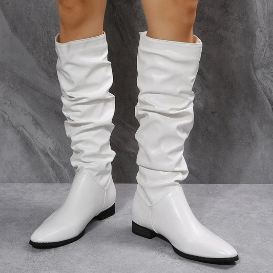 Knielange Stiefel Punkrock Leder Optik - IdealeKleiden