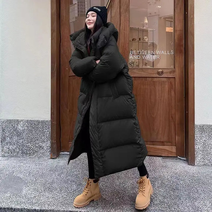 Lange Damenpufferjacke Warm Kapuze Winter