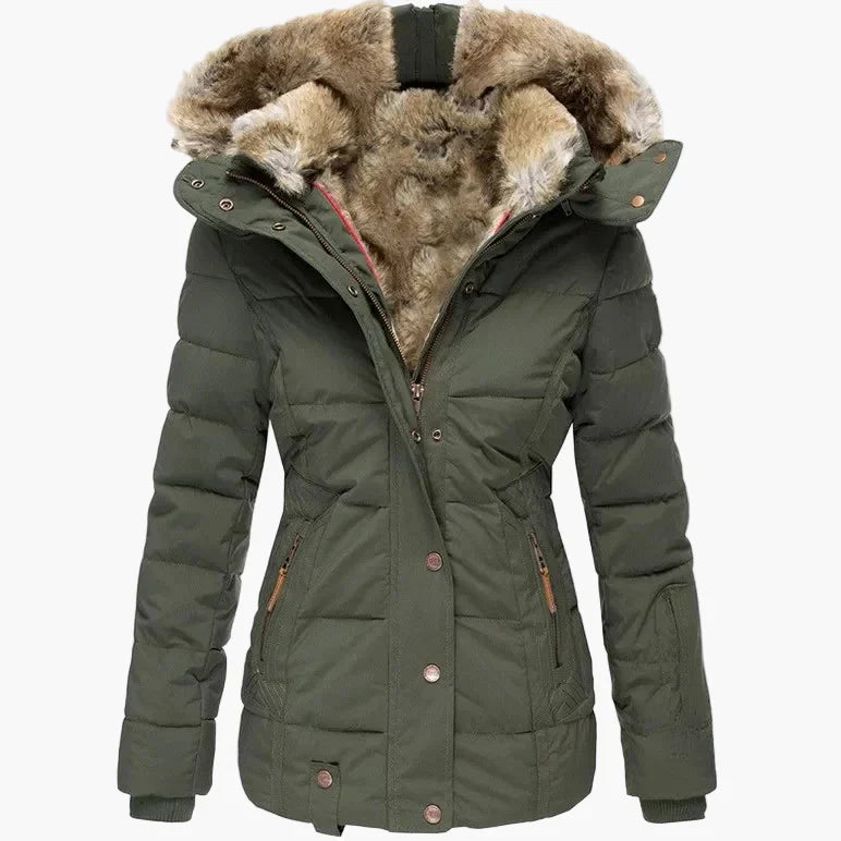 Wintersteppjacke Damen Kapuze Kunstfell Warm