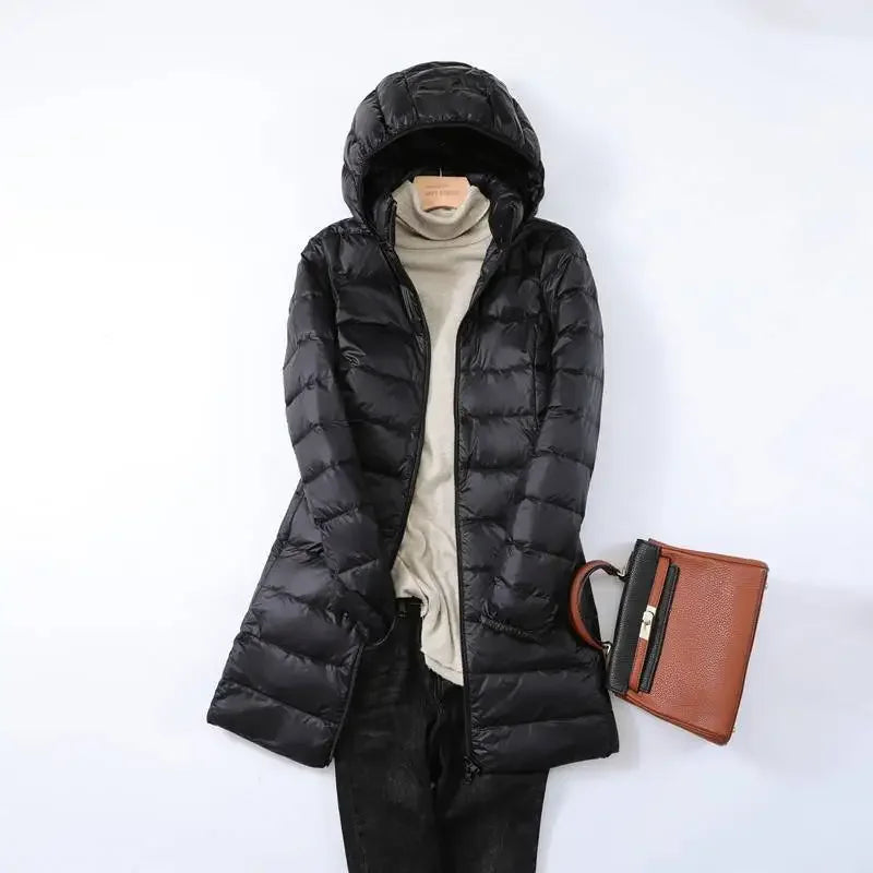 Faltbare Pufferjacke Damen - Isolierte Winterjacke Mit Abnehmbarer Kapuze