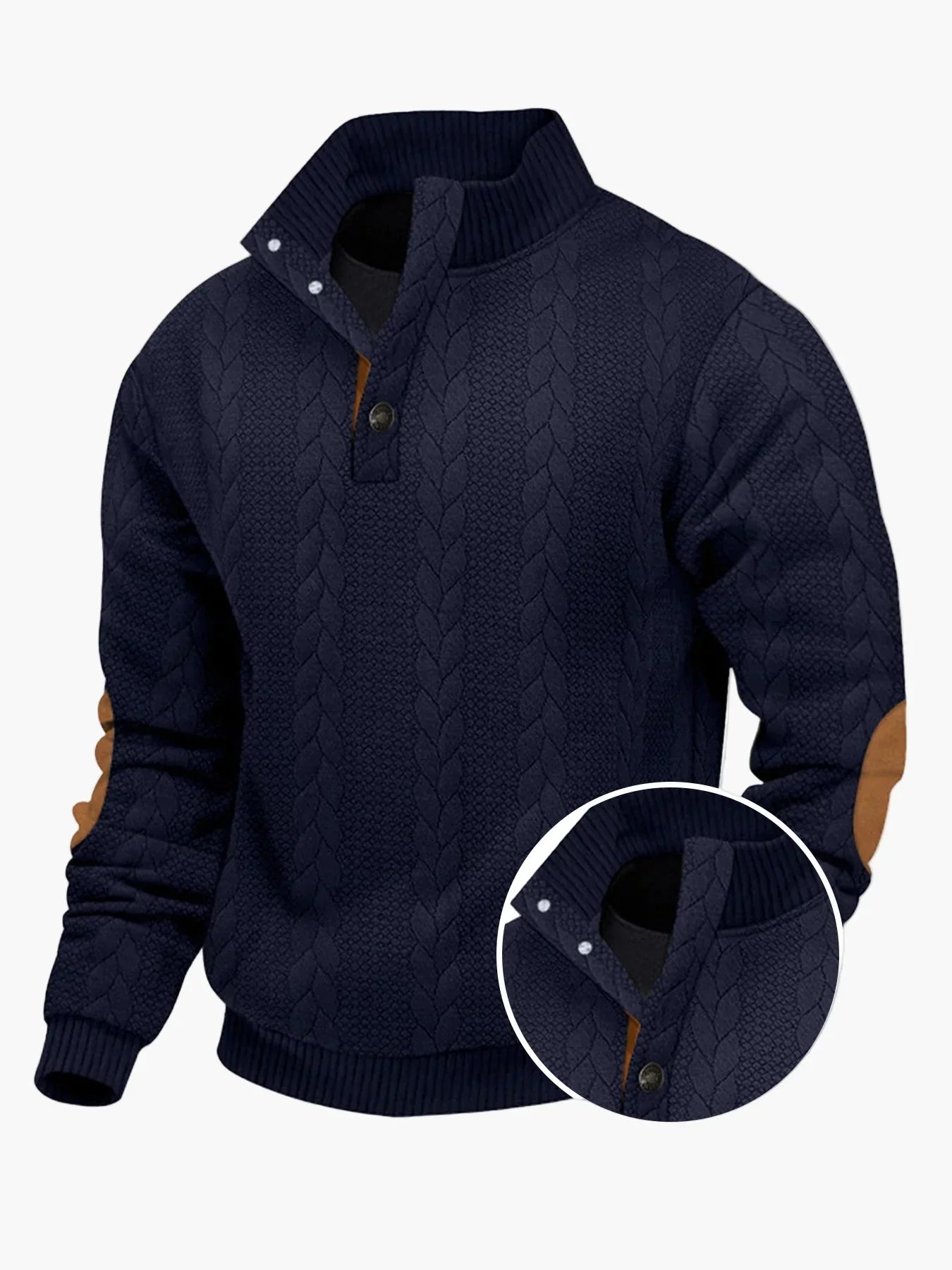 Lässiger Strickpullover mit Stehkragen und Patches