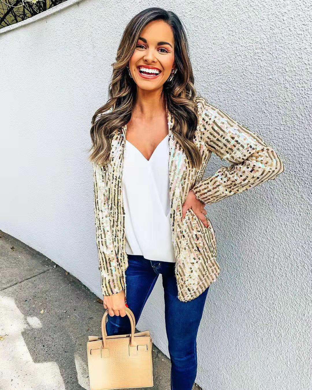Glitzer Blazer Feiertagsoutfit Damen