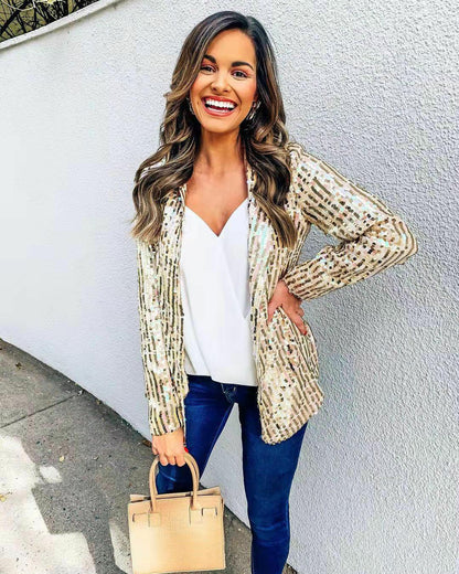 Glitzer Blazer Feiertagsoutfit Damen