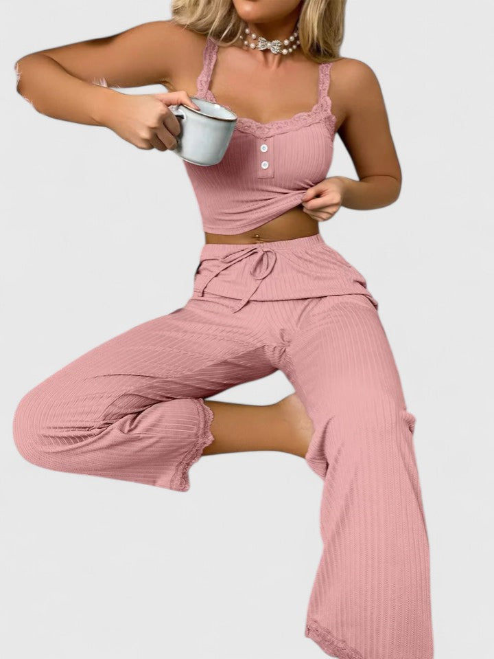 Damen Pyjama-Set Spitze Romantic Nachtwear - IdealeKleiden