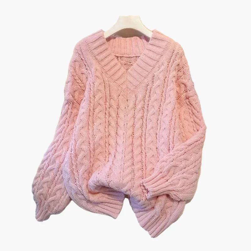 Grobstrick Pullover V-Ausschnitt Winter Twist Design