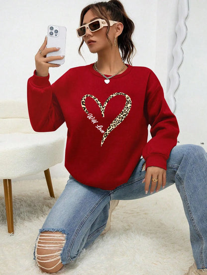 Modische Sweatjacke Leopard Herz Muster Frauen