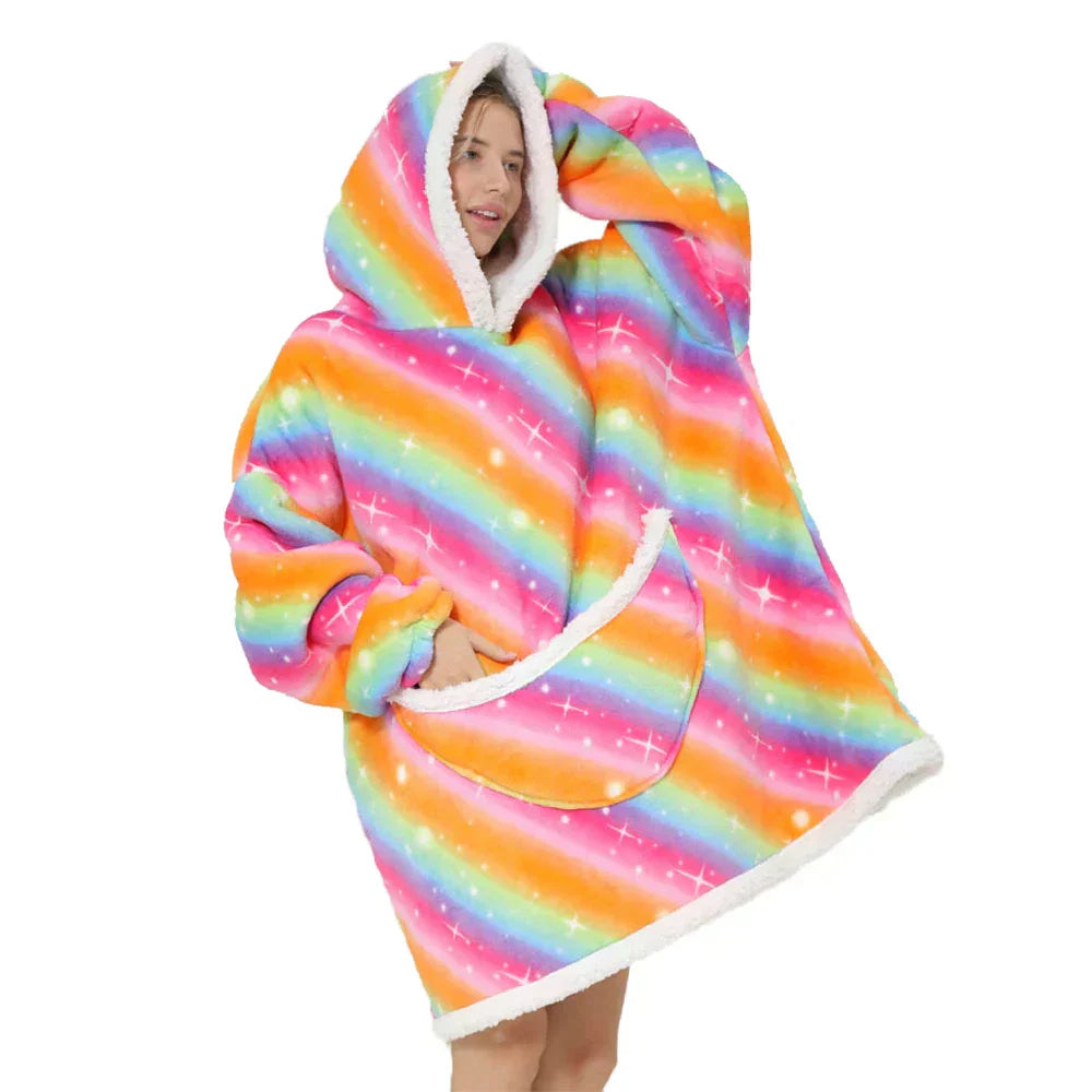 Übergroße Fleece-Decke mit Kapuze und Taschen