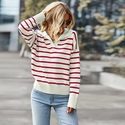 Stylischer Streifen Pullover V-Ausschnitt