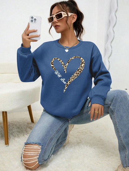 Modische Sweatjacke Leopard Herz Muster Frauen
