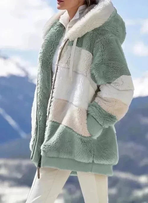 Übergroße Teddyjacke Frauen Kapuze Weich
