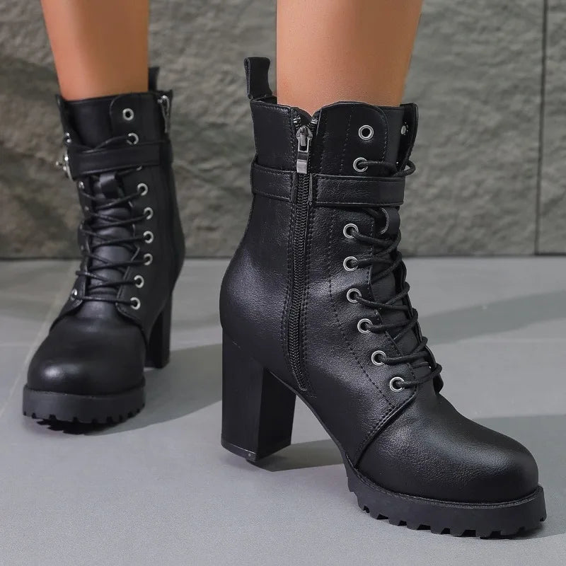 Damen Stiefeletten Schnürsenkel Elegant