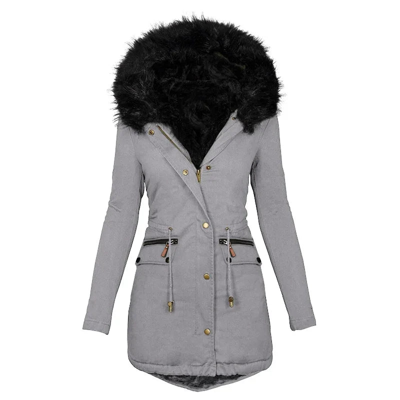 Weiche Winterjacke Kapuze Fellkragen Damen