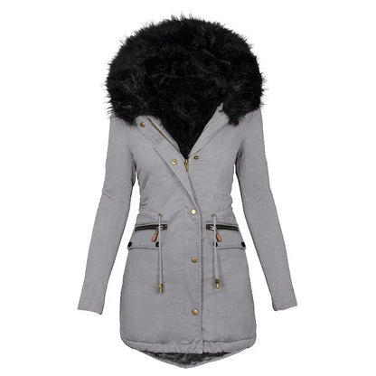 Weiche Winterjacke Kapuze Fellkragen Damen