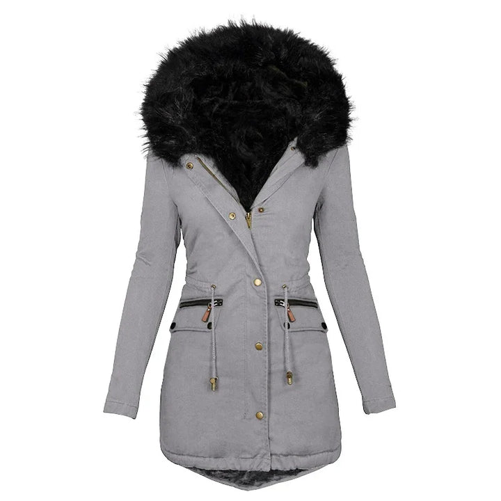 Weiche Winterjacke Kapuze Fellkragen Damen