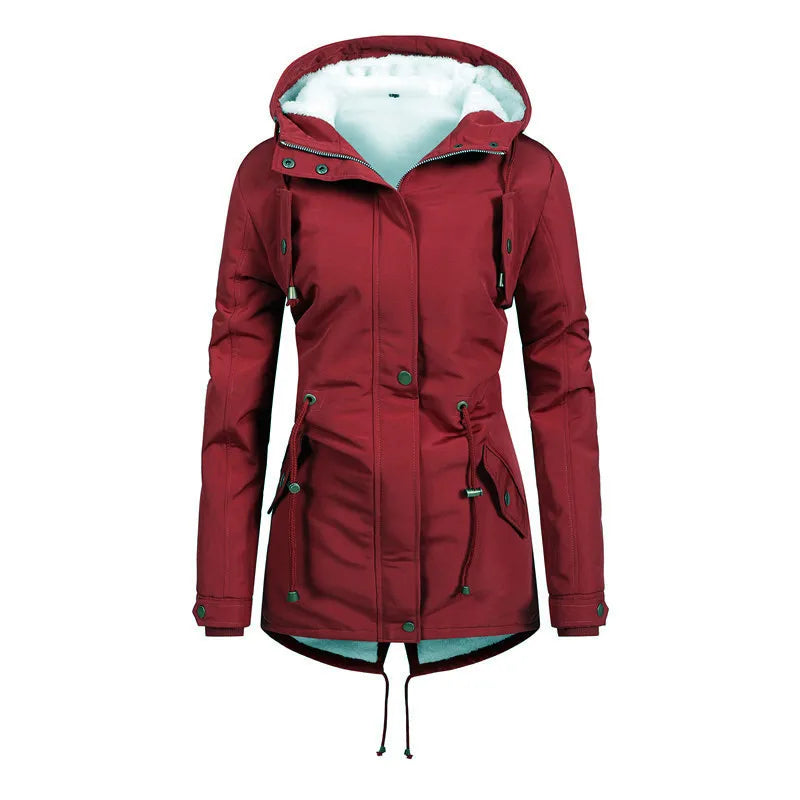 Praktische Outdoorjacke Winddicht Kapuzenjacke Mittellang - IdealeKleiden
