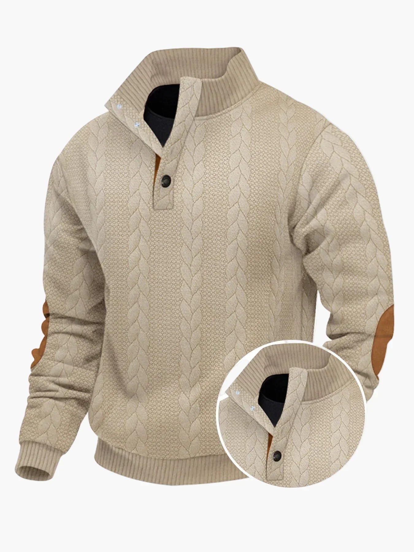 Lässiger Strickpullover mit Stehkragen und Patches