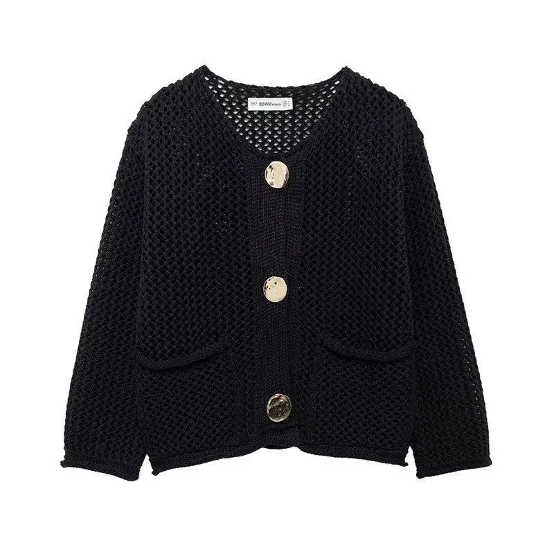 Leichte Strickjacke mit Vordertaschen Mesh Optik