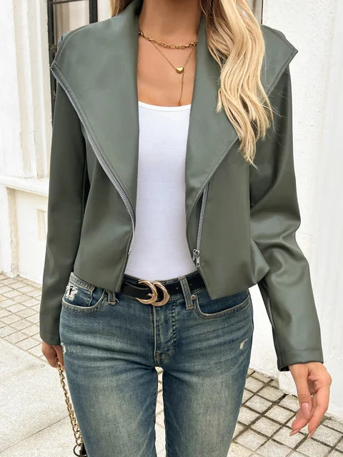 Olivgrüne Lederjacke Militärstyle