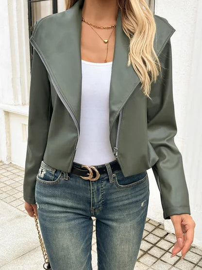 Olivgrüne Lederjacke Militärstyle