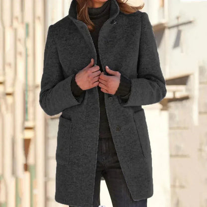 Elegante Damenjacke Lang Hochgeschlossener Kragen