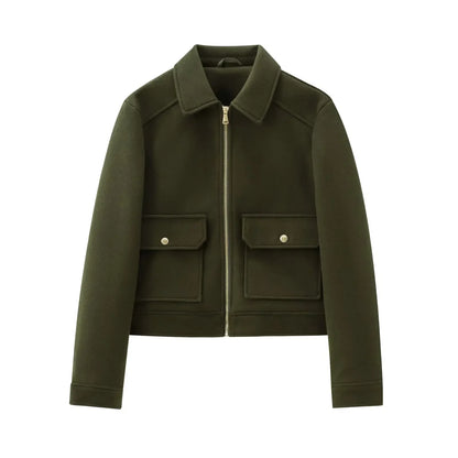 Damen Winterjacke Reißverschluss Wollmix