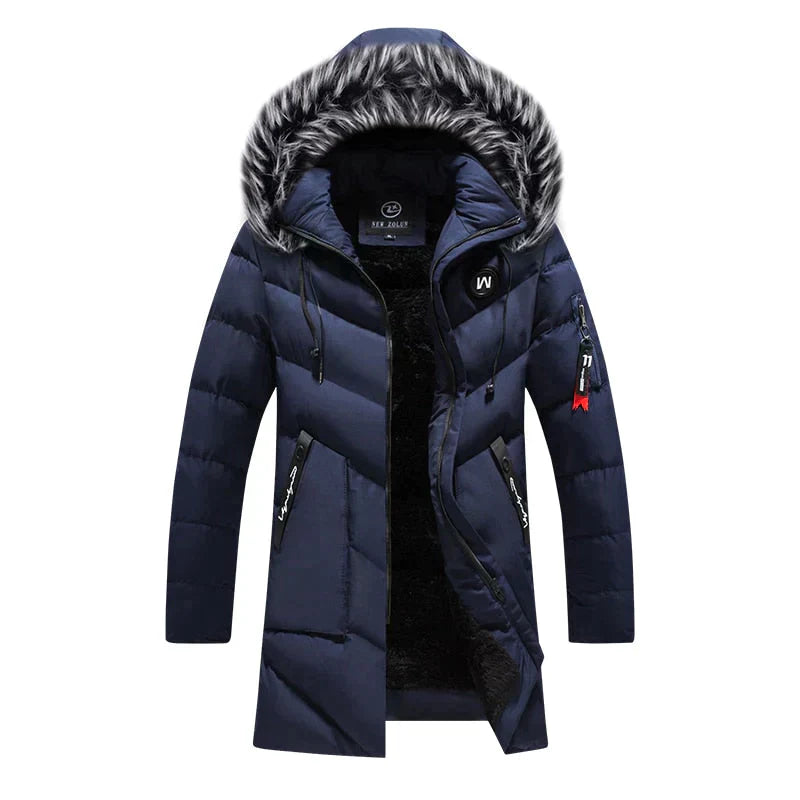 Herren Winterparka Lang Flauschig Kapuze Design