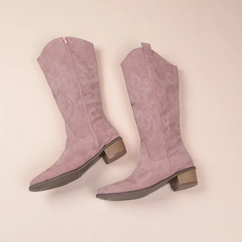 Cowboy Stiefel Wildleder Bestickt Mittelhohes Modell